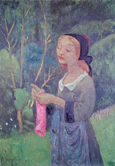Young Girl with a Pink Stocking or Young Breton Knitting by Paul Sérusier